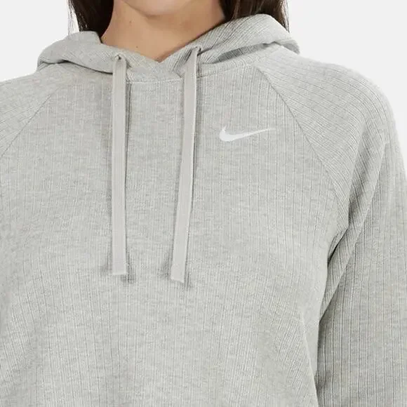 Nike NSW Cropped Ribbed Pullover Hoodie Womens Size Medium Gray Knit - Picture 2 of 10